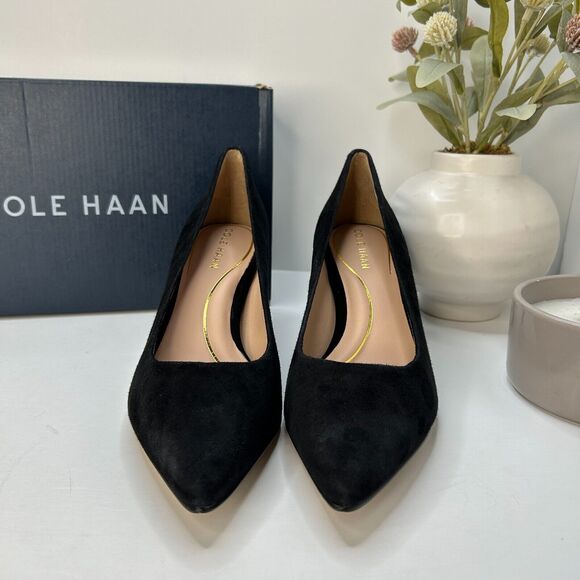 Cole Haan Vandam Suede Leather Pumps 65MM Pointed Toe Black Women 8B Tried On - Picture 2 of 12